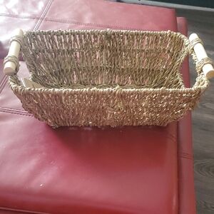 Natural Woven Basket with Wooden Handles